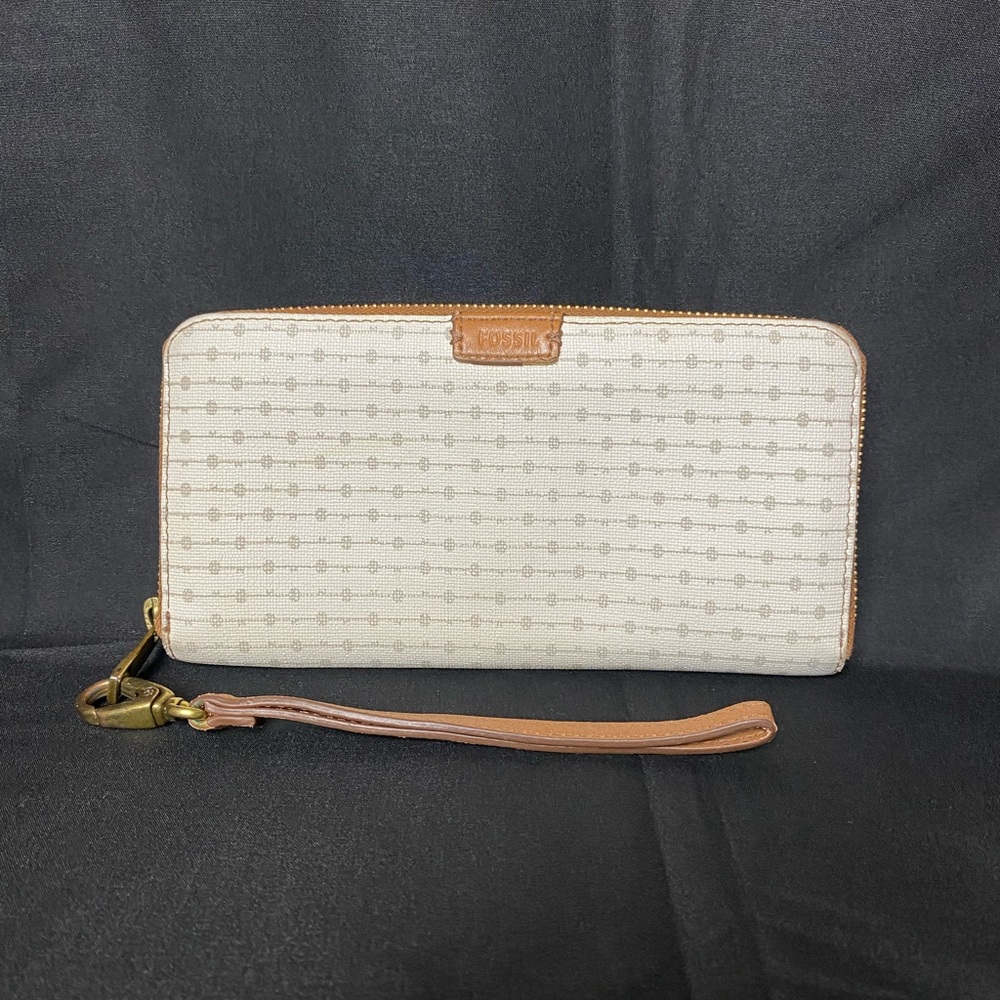 Fossil Zipper Accordion Wallet Wristlet Coated Printed Canvas